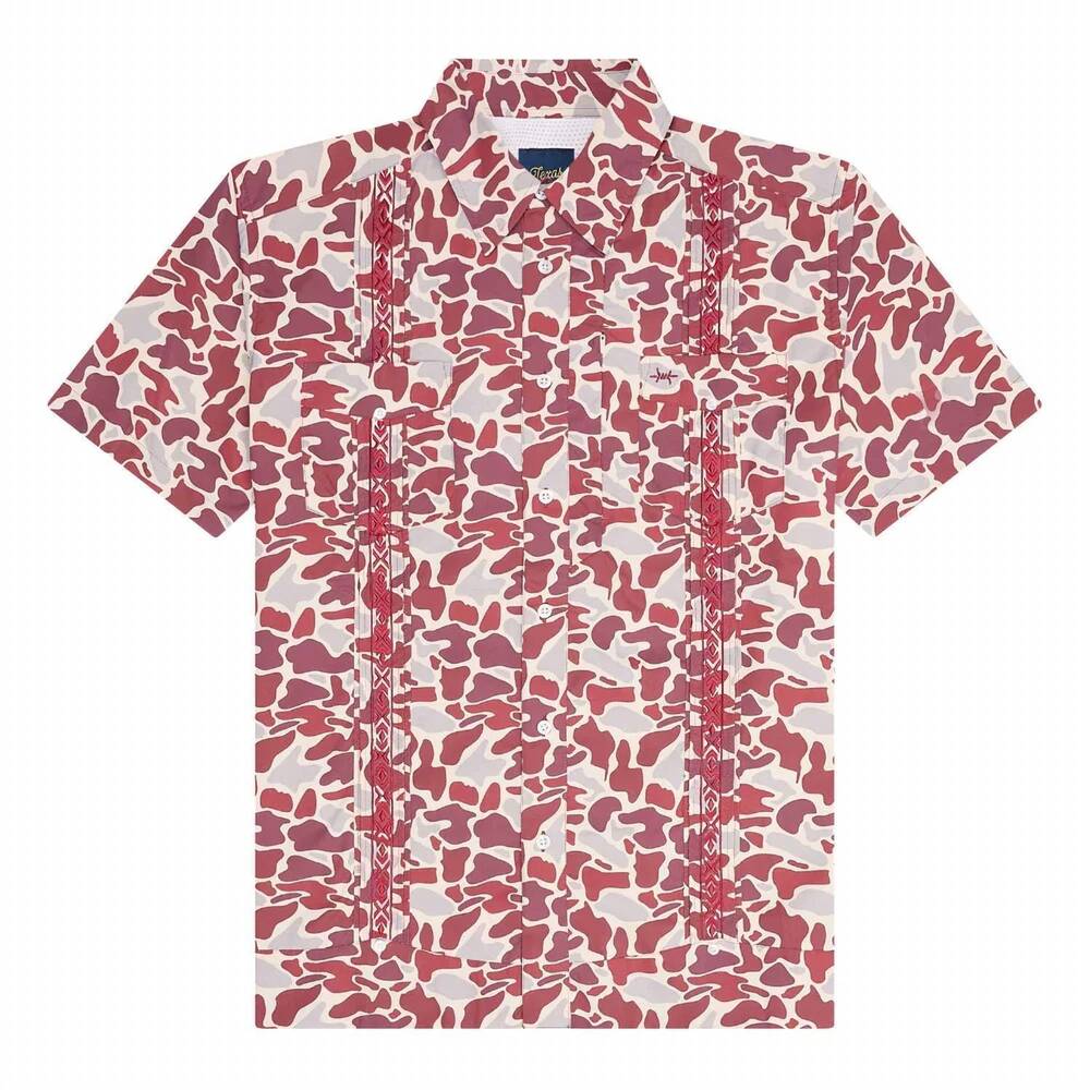 NEW TEXAS STANDARD men's guayabera libre shirt in maroon camo